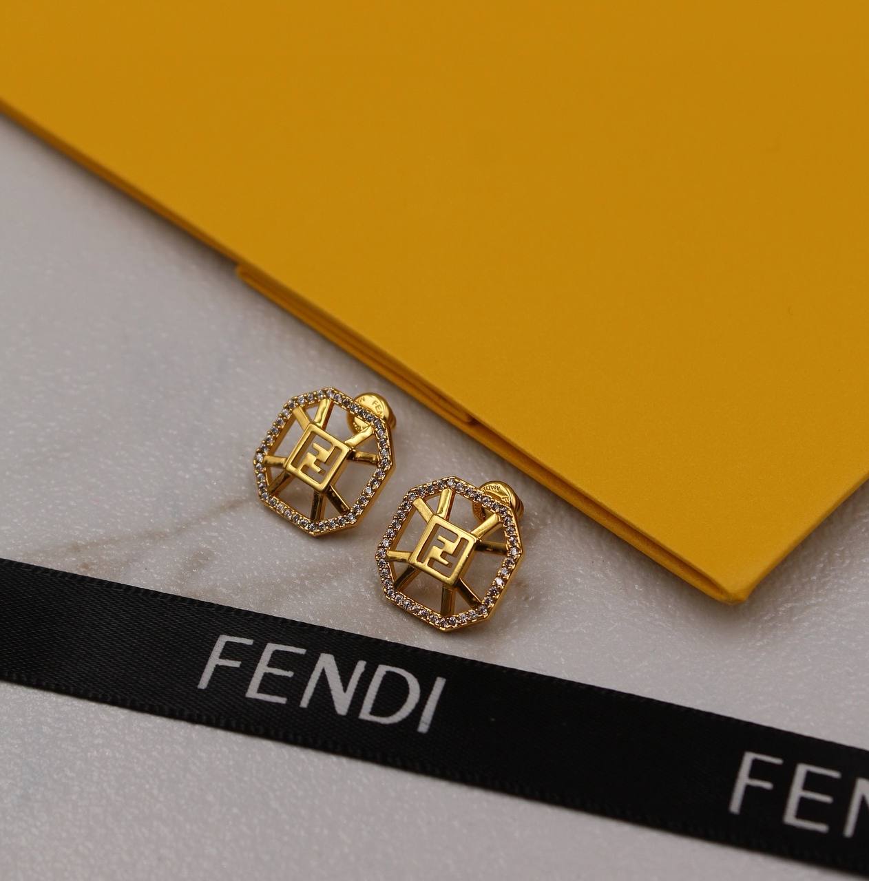 *FENDI* 💛  Double FF logo with Stone  Necklace, earring, Ring & bracelet