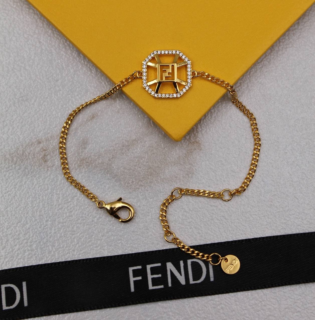 *FENDI* 💛  Double FF logo with Stone  Necklace, earring, Ring & bracelet