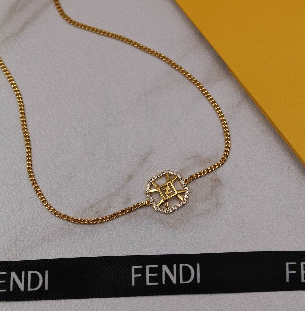 *FENDI* 💛  Double FF logo with Stone  Necklace, earring, Ring & bracelet